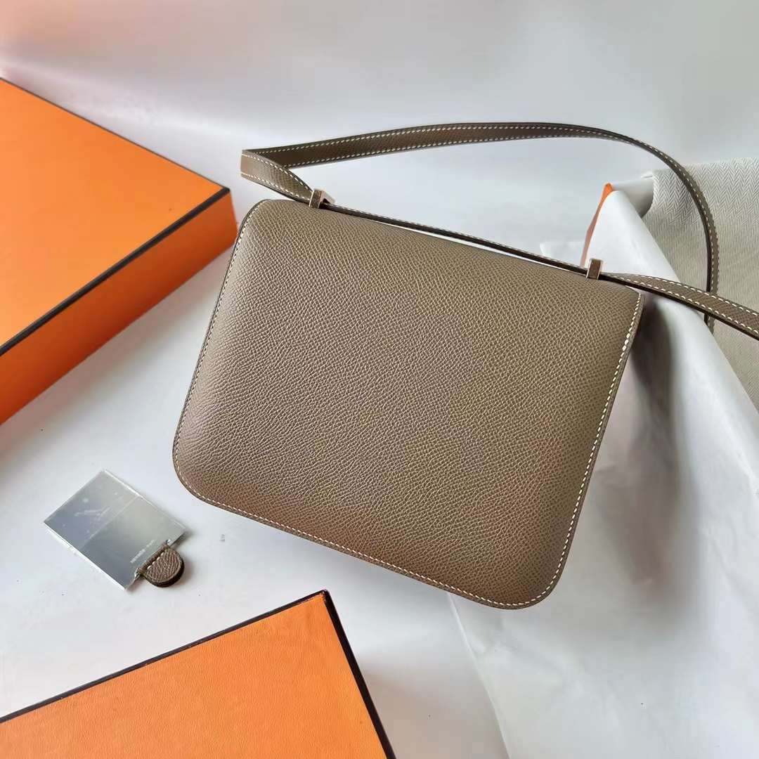 Hermès（爱马仕）Constance 空姐包 1-19 Epsom 镜子款 ck18 大象灰 玫瑰金扣 19cm 全手工蜡线缝 RGhw