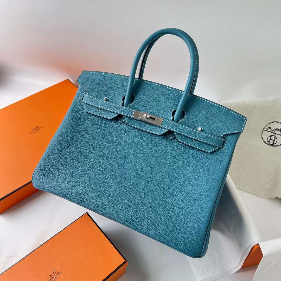 Hermès（爱马仕）Birkin 铂金包 Togo Ck75 牛仔蓝 银扣 35cm 全手工蜡线缝 Phw