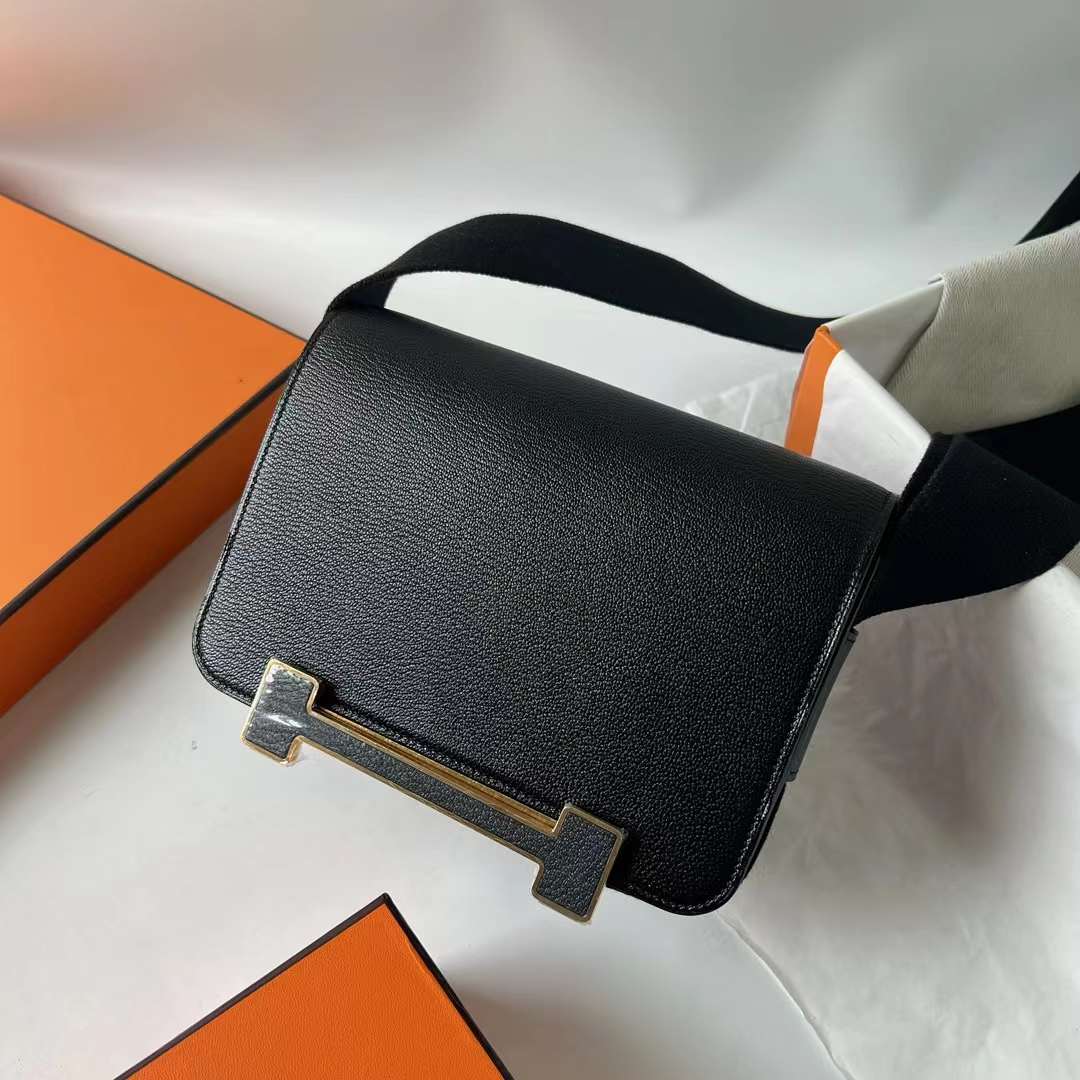 Hermès（爱马仕）Geta 木屐包 Chevre 进口山羊皮 Ck89 黑色 金扣 20cm 全手工蜡线缝 Ghw