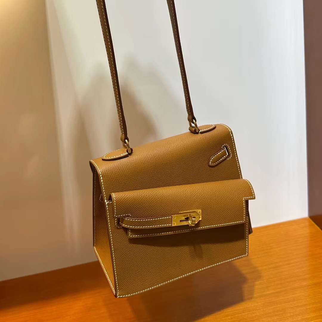 Hermès（爱马仕）Kelly Desordre Epsom Ck37 金棕色 金扣 20cm 全手工蜡线缝 Ghw