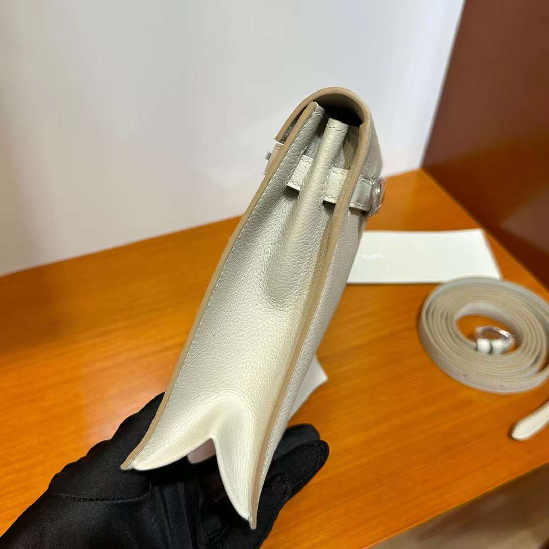 Hermès（爱马仕）Kelly danse 跳舞包 Evercolor Ck80 珍珠灰 银扣 22cm 全手工蜡线缝 Phw
