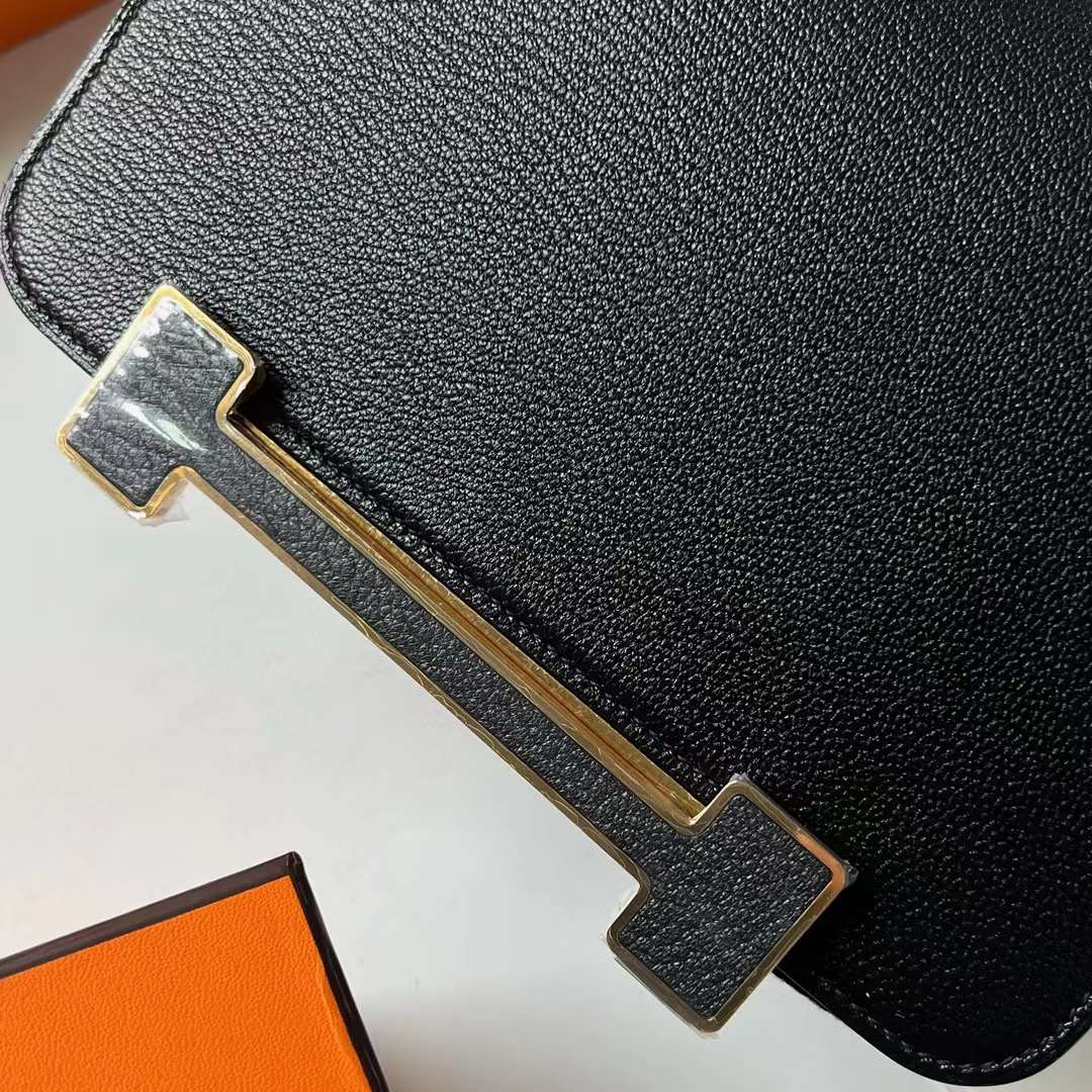 Hermès（爱马仕）Geta 木屐包 Chevre 进口山羊皮 Ck89 黑色 金扣 20cm 全手工蜡线缝 Ghw