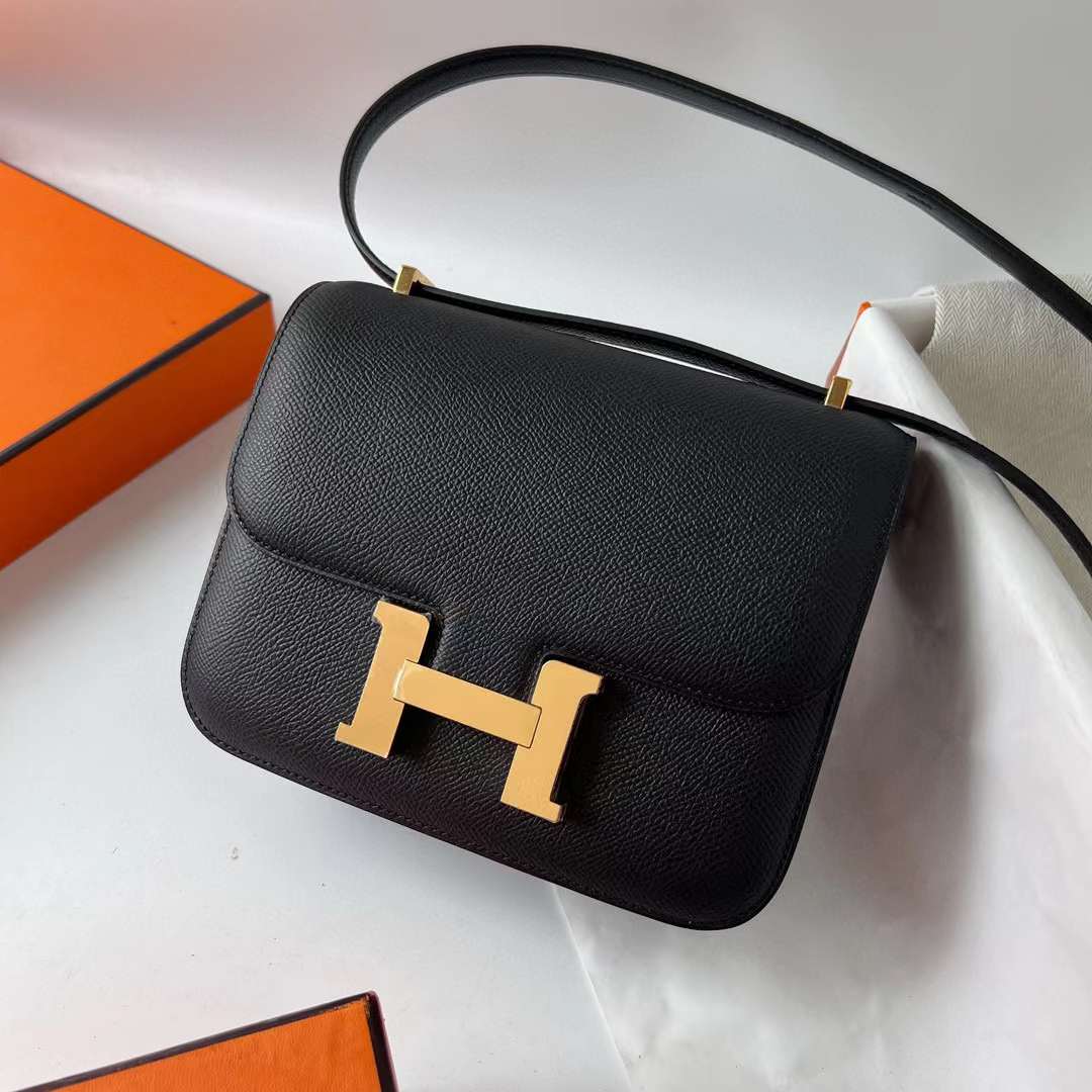 Hermès（爱马仕）Constance 空姐包 Epsom Ck89 黑色 金扣 19cm 全手工蜡线缝 ghw