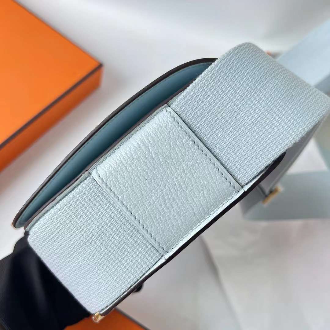 Hermès（爱马仕）Geta 木屐包 Chevre 进口山羊皮 0T 雾蓝色 金扣 20cm 全手工蜡线缝 Ghw