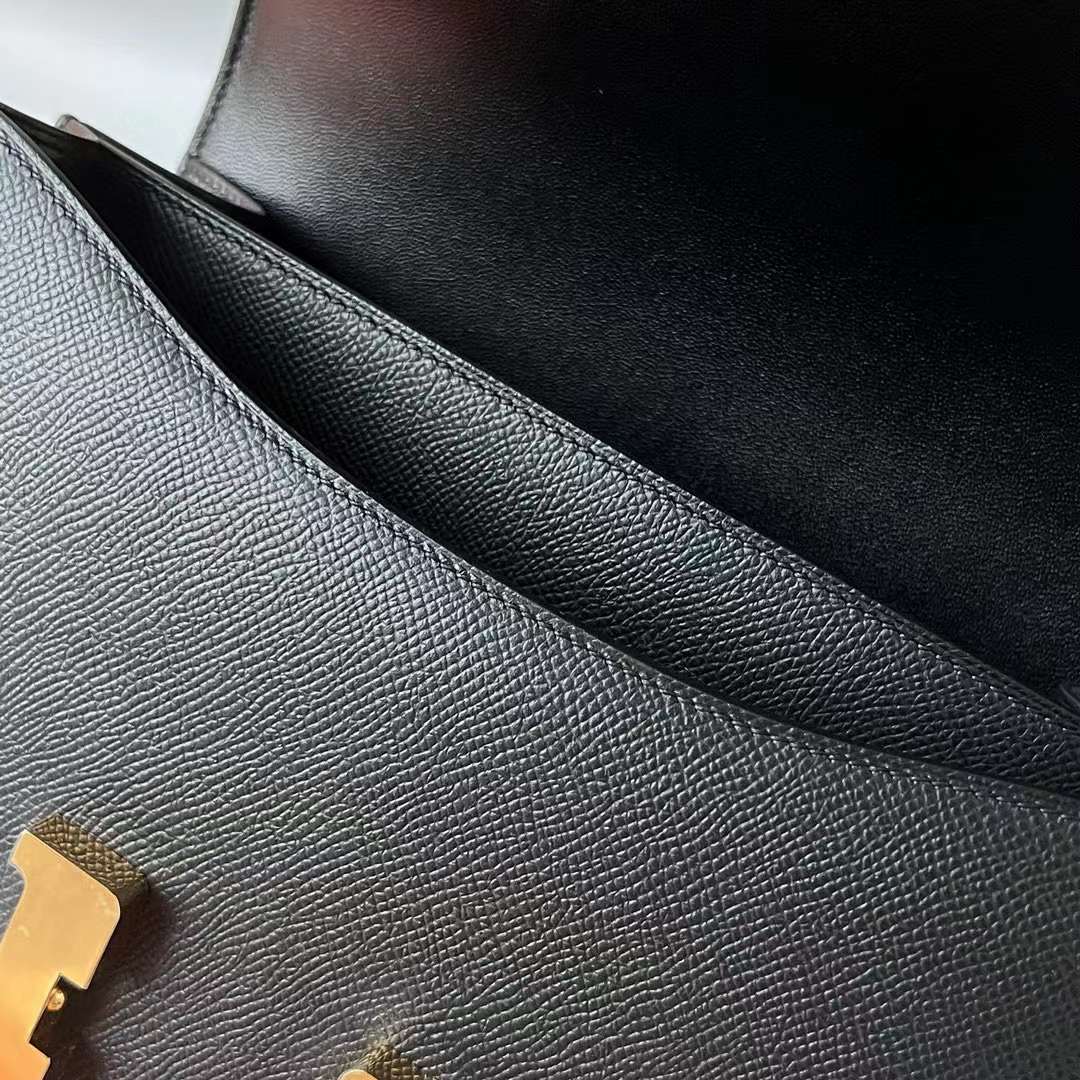 Hermès（爱马仕） Constance 空姐包 Epsom Ck89 黑色 金扣 24cm 全手工蜡线缝 Ghw