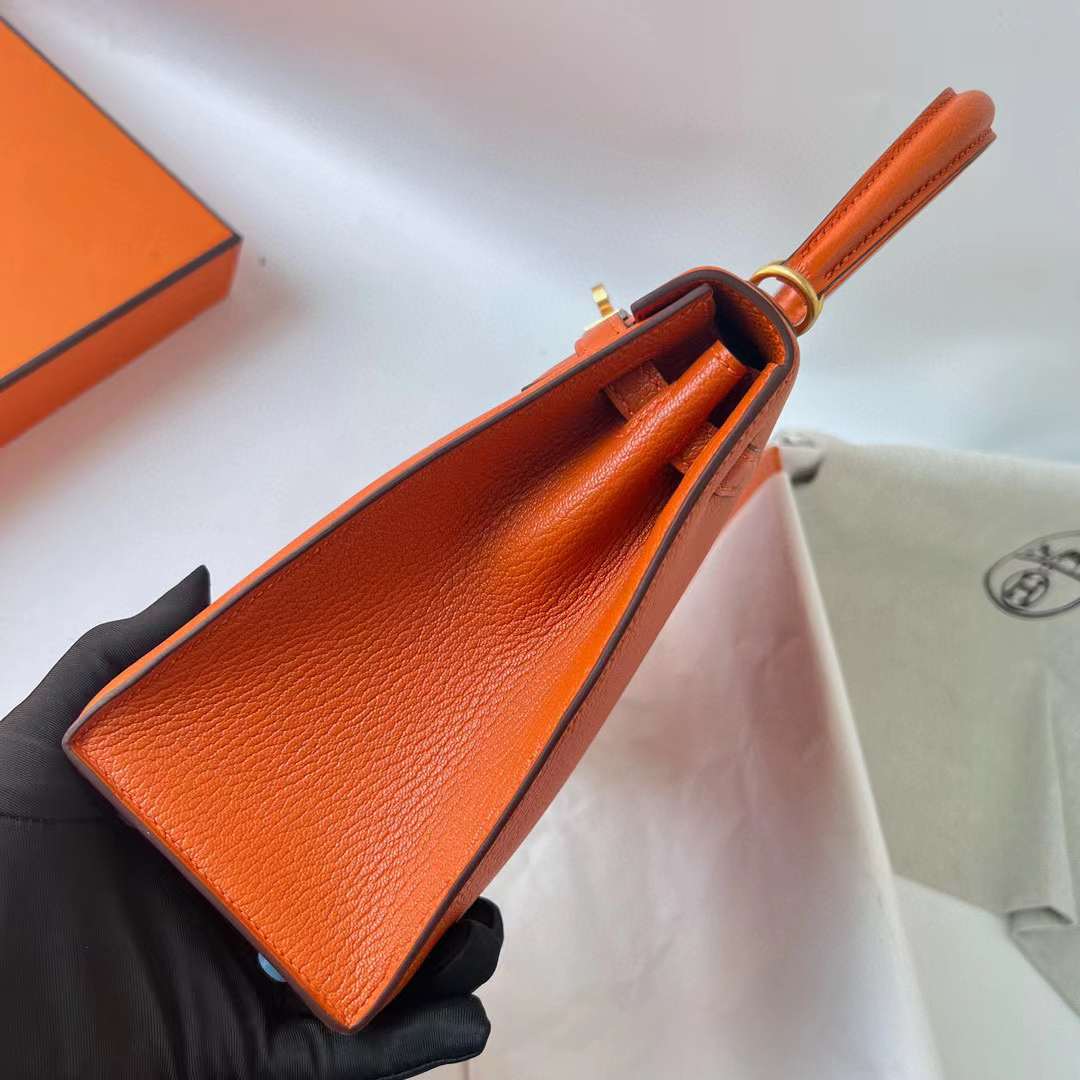 Hermès（爱马仕）Kelly 凯莉包 Chevre 进口山羊皮 Ck93 橙色 金扣 25cm 全手工蜡线缝 Ghw