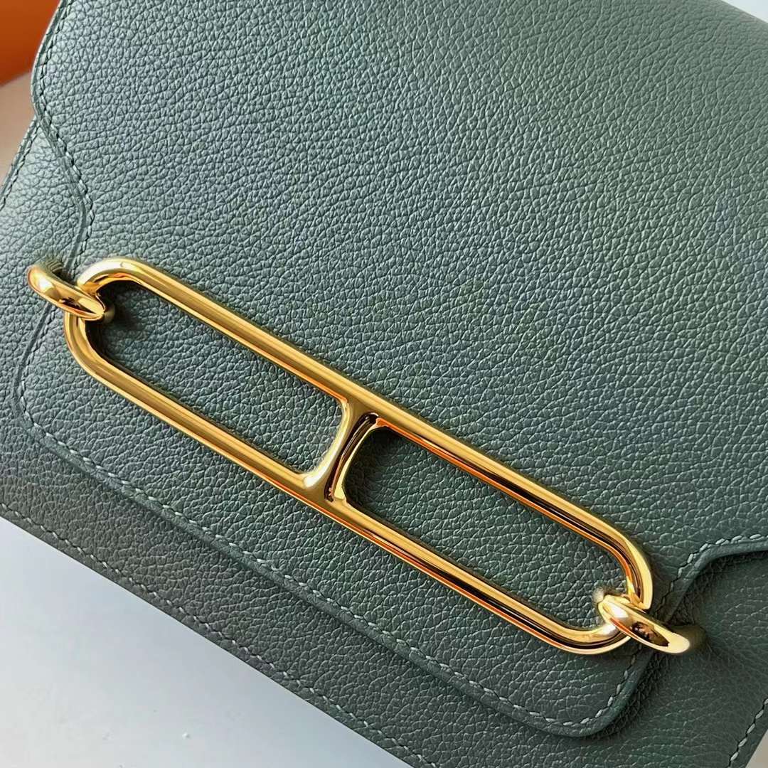 Hermès（爱马仕）Roulis 猪鼻子 Evercolor CC63 杏绿色 金扣 18cm 全手工蜡线缝 Ghw