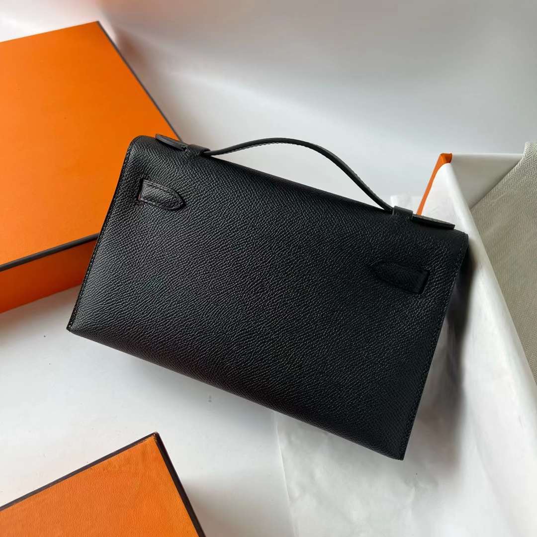 Hermès（爱马仕）Mini Kelly Pochette Epsom Ck89 黑色 银扣 22cm 全手工蜡线缝 Phw