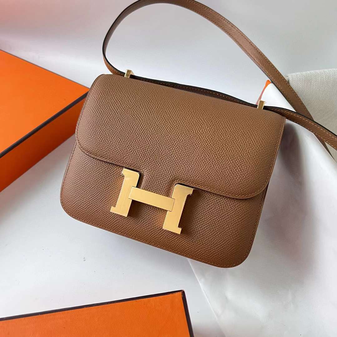 Hermès（爱马仕）Constance 空姐包 Epsom 3G 栗子棕 金扣 19cm 全手工蜡线缝 ghw