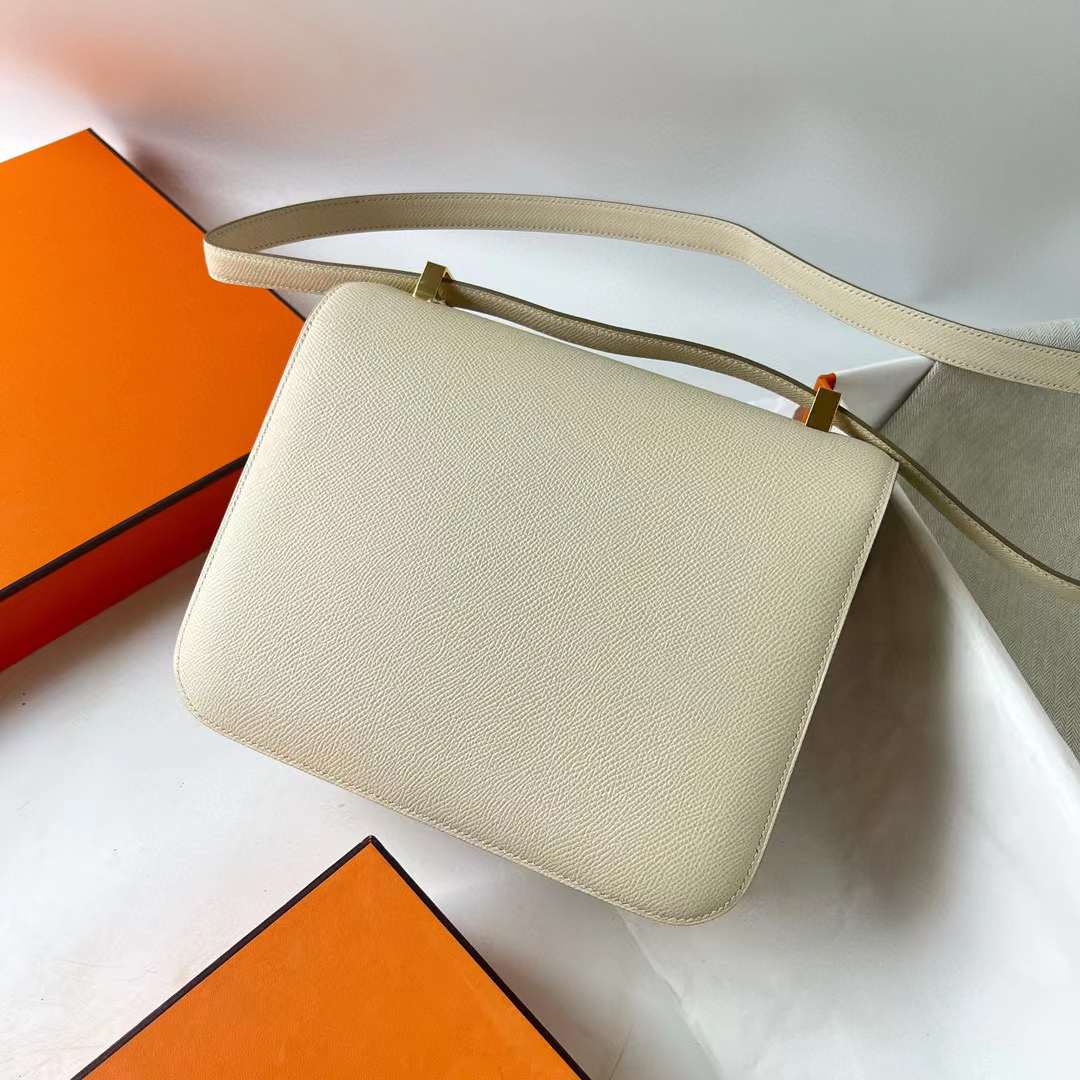 Hermès（爱马仕）Constance 空姐包 Epsom I2 奶油白 金扣 24cm 全手工蜡线缝 Ghw