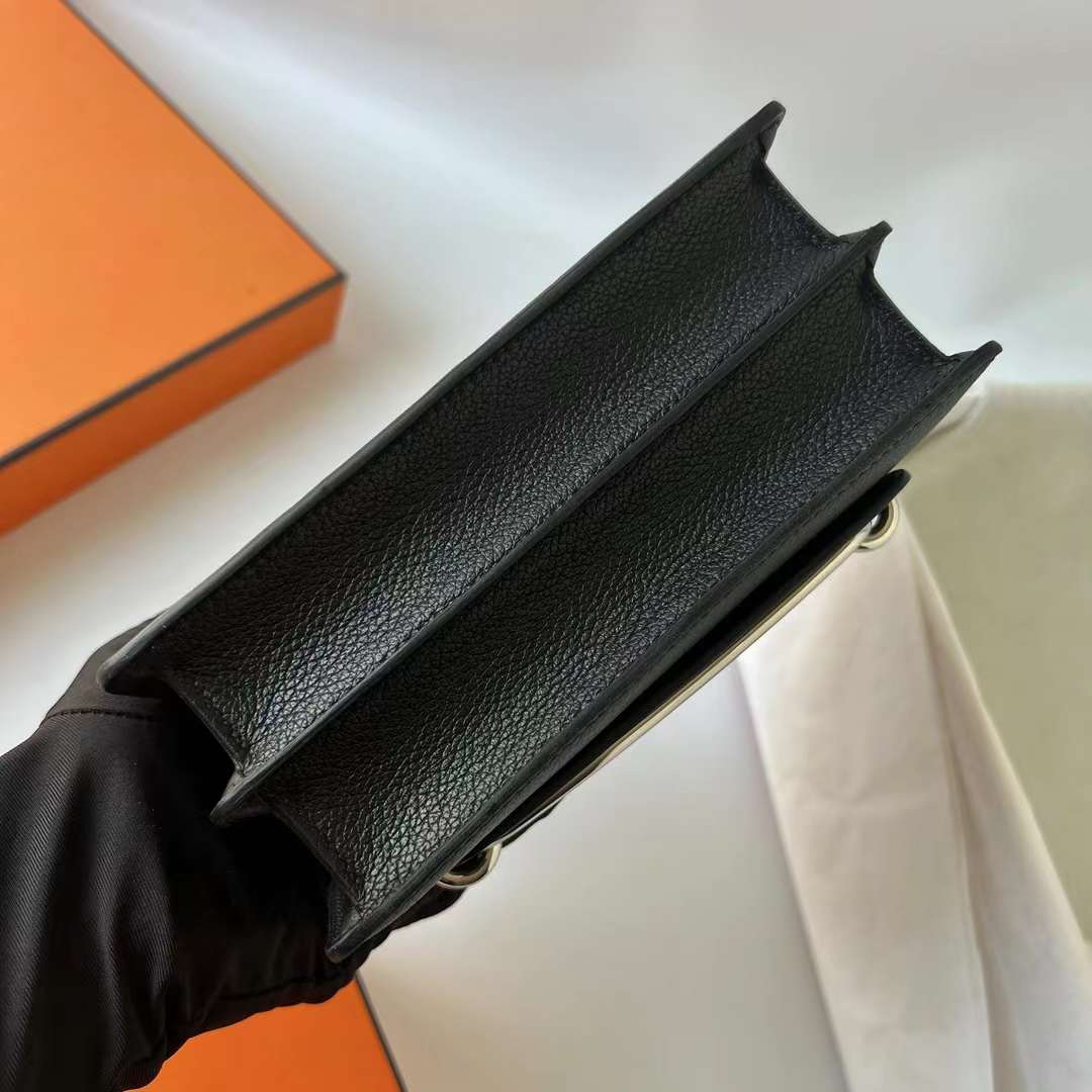 Hermès（爱马仕）Roulis 猪鼻子 Evercolor Ck89 黑色 浅金扣 18cm 全手工蜡线缝 Ghw