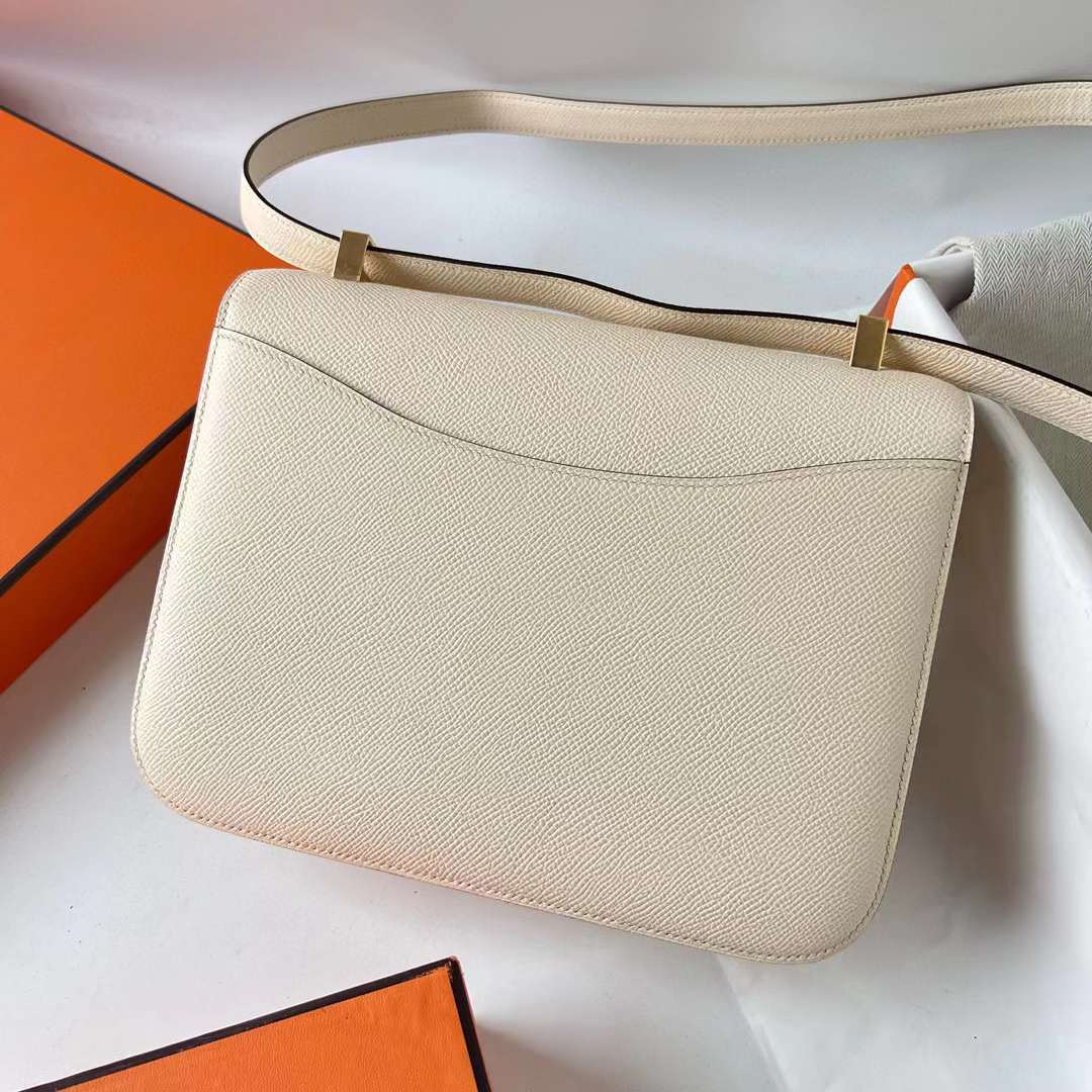 Hermès（爱马仕） Constance 空姐包 1-24cm Epsom I2 奶油白 金扣 24cm 全手工蜡线缝 Ghw