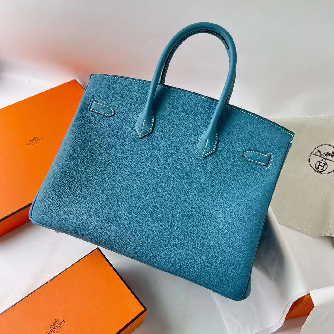 Hermès（爱马仕）Birkin 铂金包 Togo Ck75 牛仔蓝 银扣 35cm 全手工蜡线缝 Phw