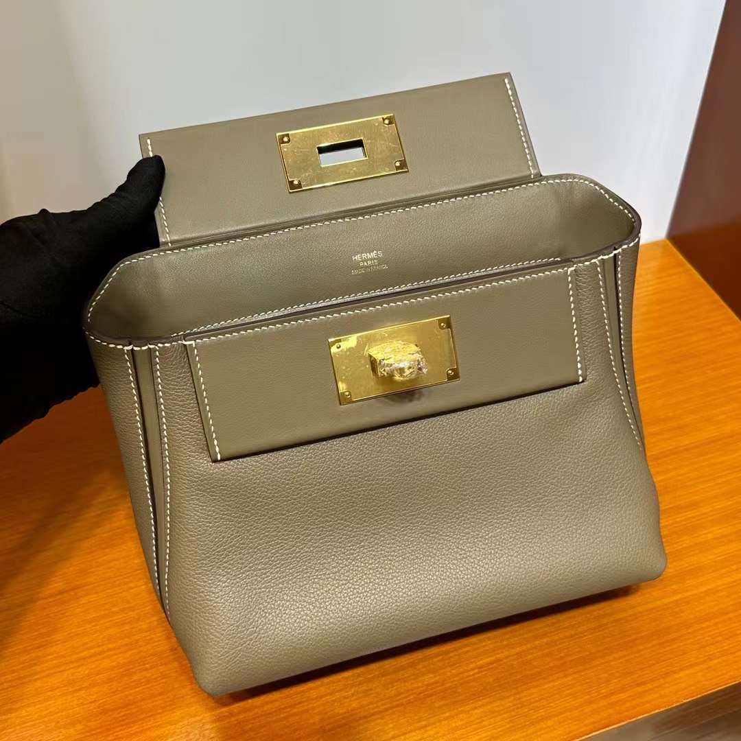 Hermès（爱马仕）Mini kelly 2424 Evercolor & Swift Ck18 大象灰 金扣 21cm 全手工蜡线缝 Ghw