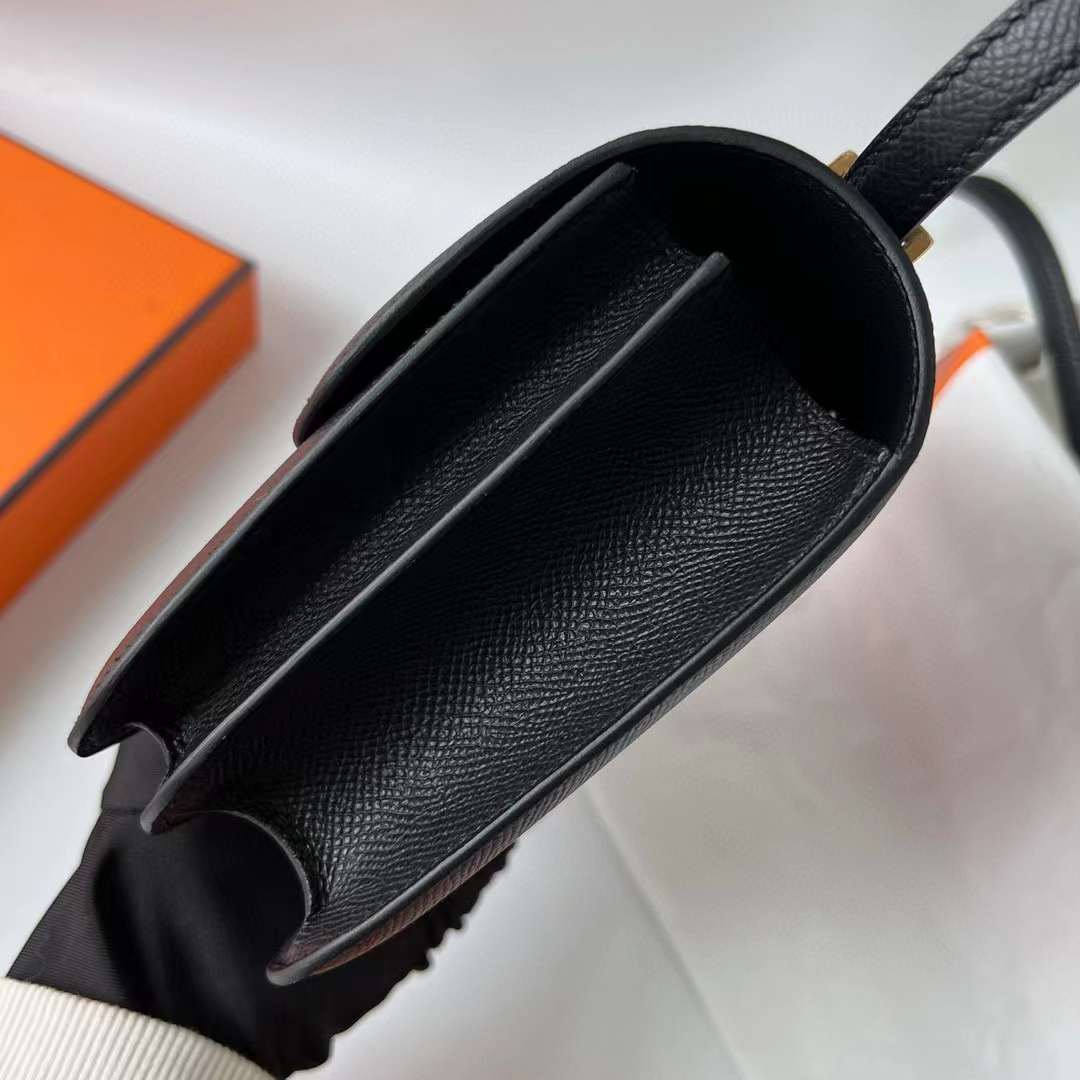Hermès（爱马仕）Constance 空姐包 Epsom Ck89 黑色 金扣 19cm 全手工蜡线缝 ghw