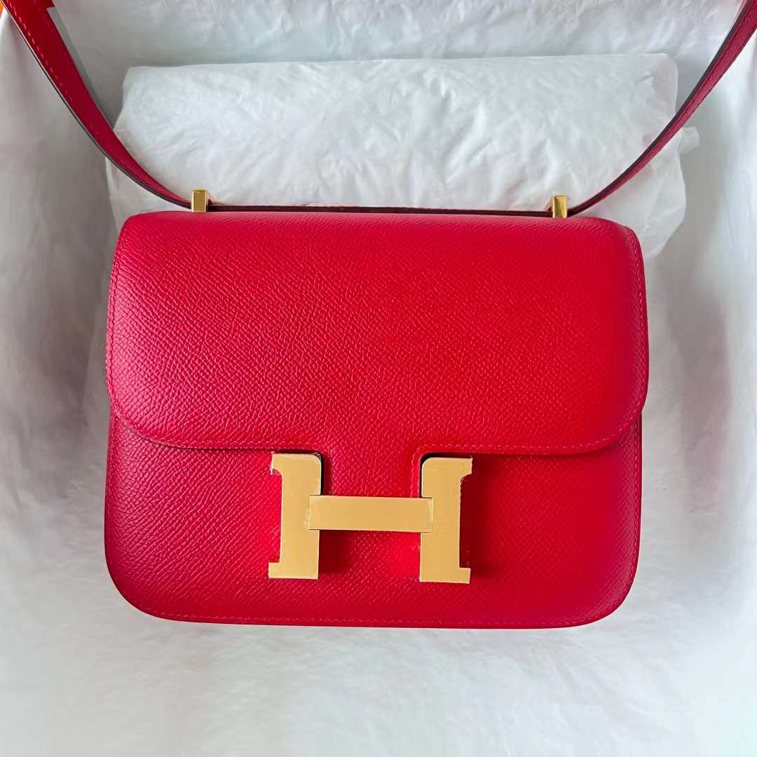 Hermès（爱马仕）Constance 空姐包 Epsom Q5 国旗红 金扣 19cm 全手工蜡线缝 ghw