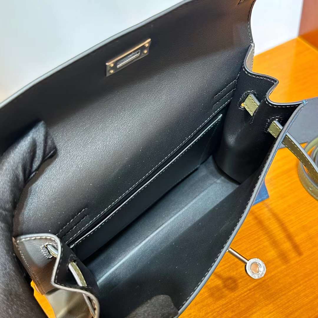 Hermès（爱马仕）Kelly danse 跳舞包 Evercolor S4 深邃蓝 & V6 丛林绿 & 8F 锡器灰 银扣 22cm 全手工蜡线缝 Phw