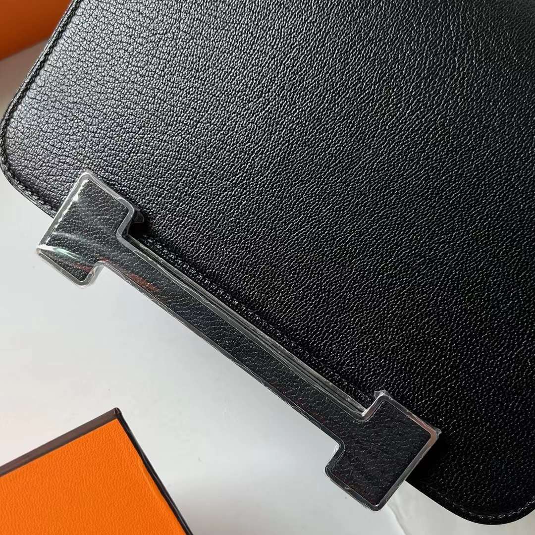 Hermès（爱马仕）Geta 木屐包 Chevre 进口山羊皮 Ck89 黑色 银扣 20cm 全手工蜡线缝 Phw