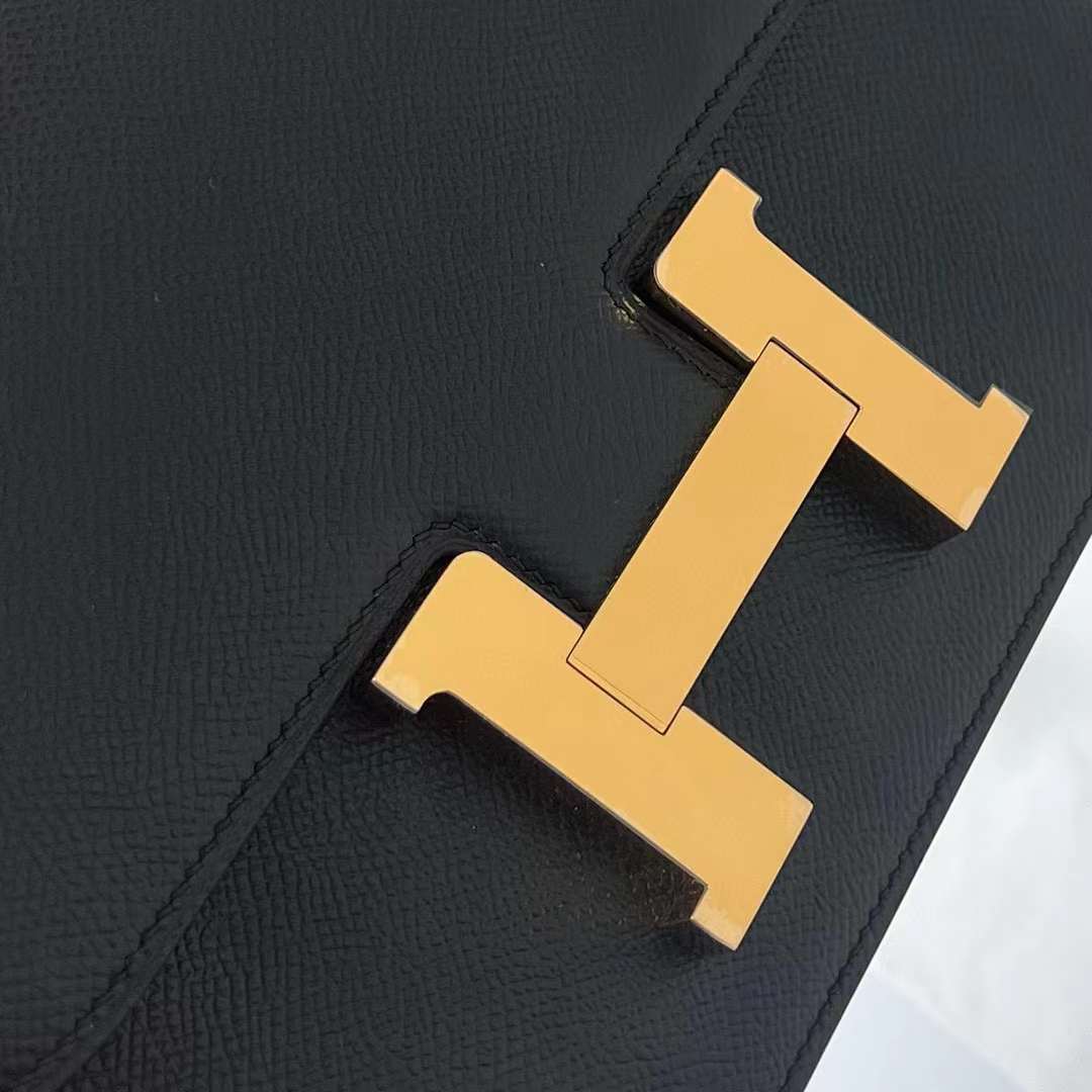 Hermès（爱马仕） Constance 空姐包 1-24cm Epsom Ck89 黑色 金扣 24cm 全手工蜡线缝 Ghw