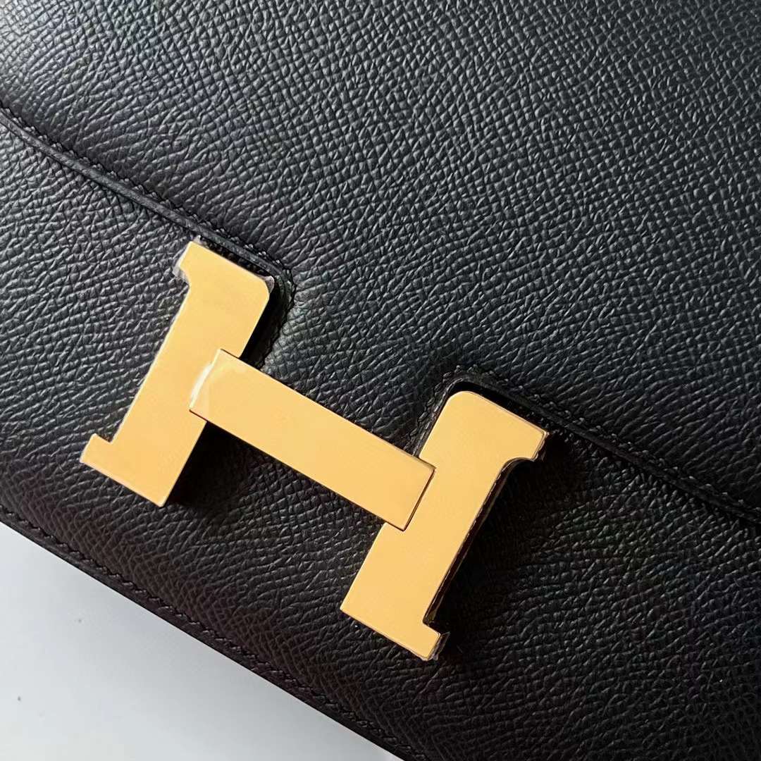 Hermès（爱马仕）Constance 空姐包 Epsom Ck89 黑色 金扣 19cm 全手工蜡线缝 ghw