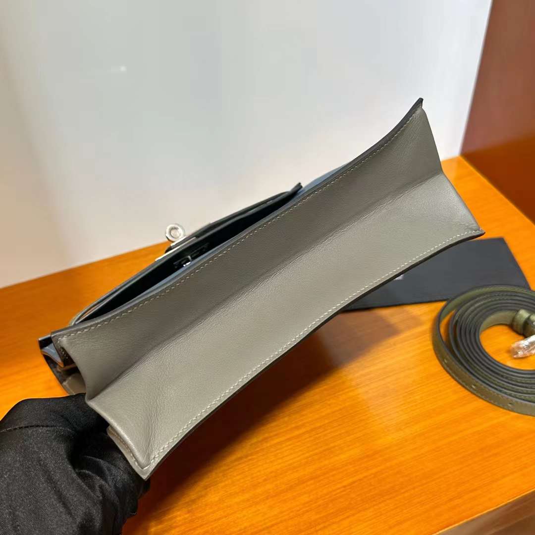 Hermès（爱马仕）Kelly danse 跳舞包 Evercolor S4 深邃蓝 & V6 丛林绿 & 8F 锡器灰 银扣 22cm 全手工蜡线缝 Phw