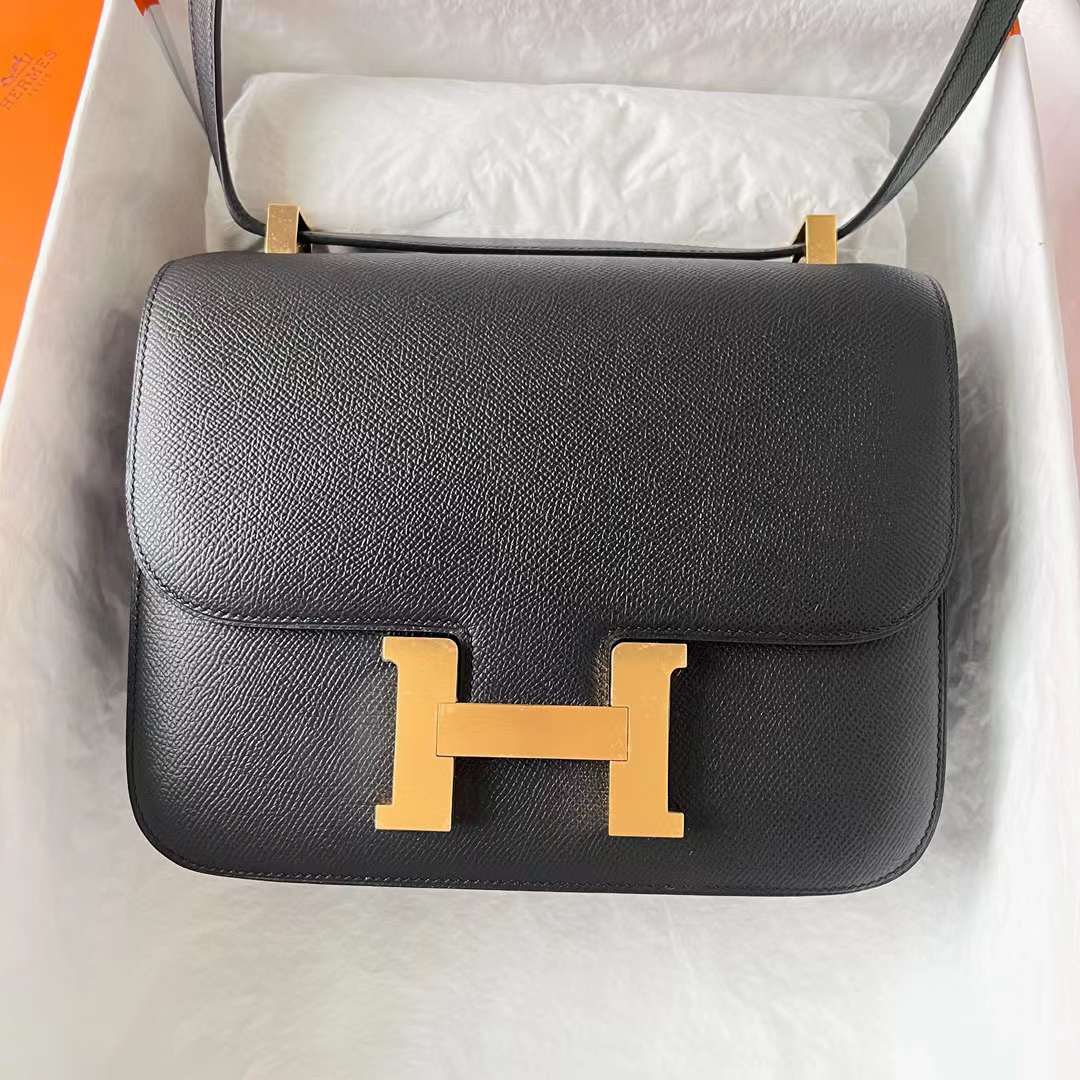 Hermès（爱马仕） Constance 空姐包 Epsom Ck89 黑色 金扣 24cm 全手工蜡线缝 Ghw