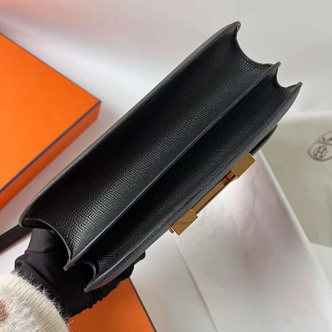 Hermès（爱马仕） Constance 空姐包 Epsom Ck89 黑色 金扣 24cm 全手工蜡线缝 Ghw