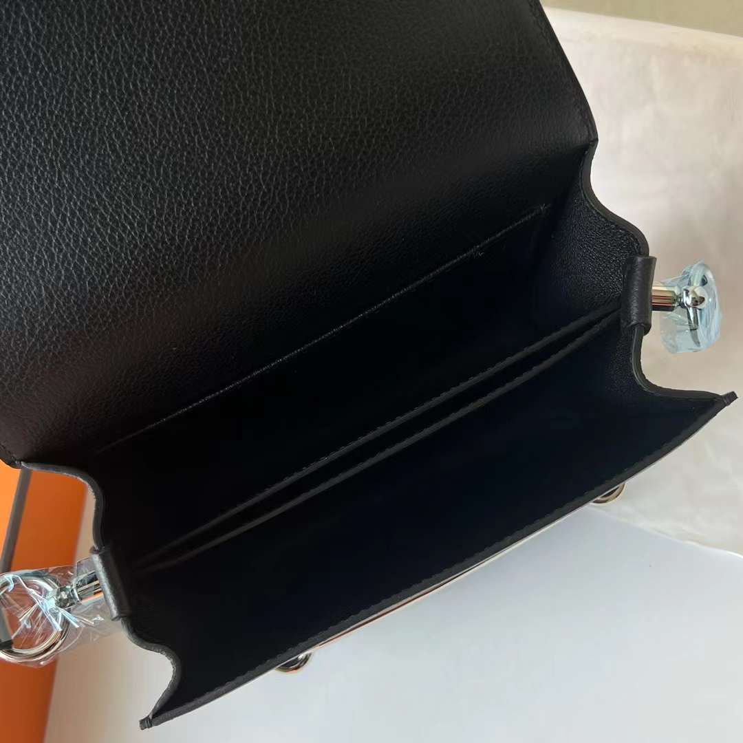 Hermès（爱马仕）Roulis 猪鼻子 Evercolor Ck89 黑色 浅金扣 18cm 全手工蜡线缝 Ghw