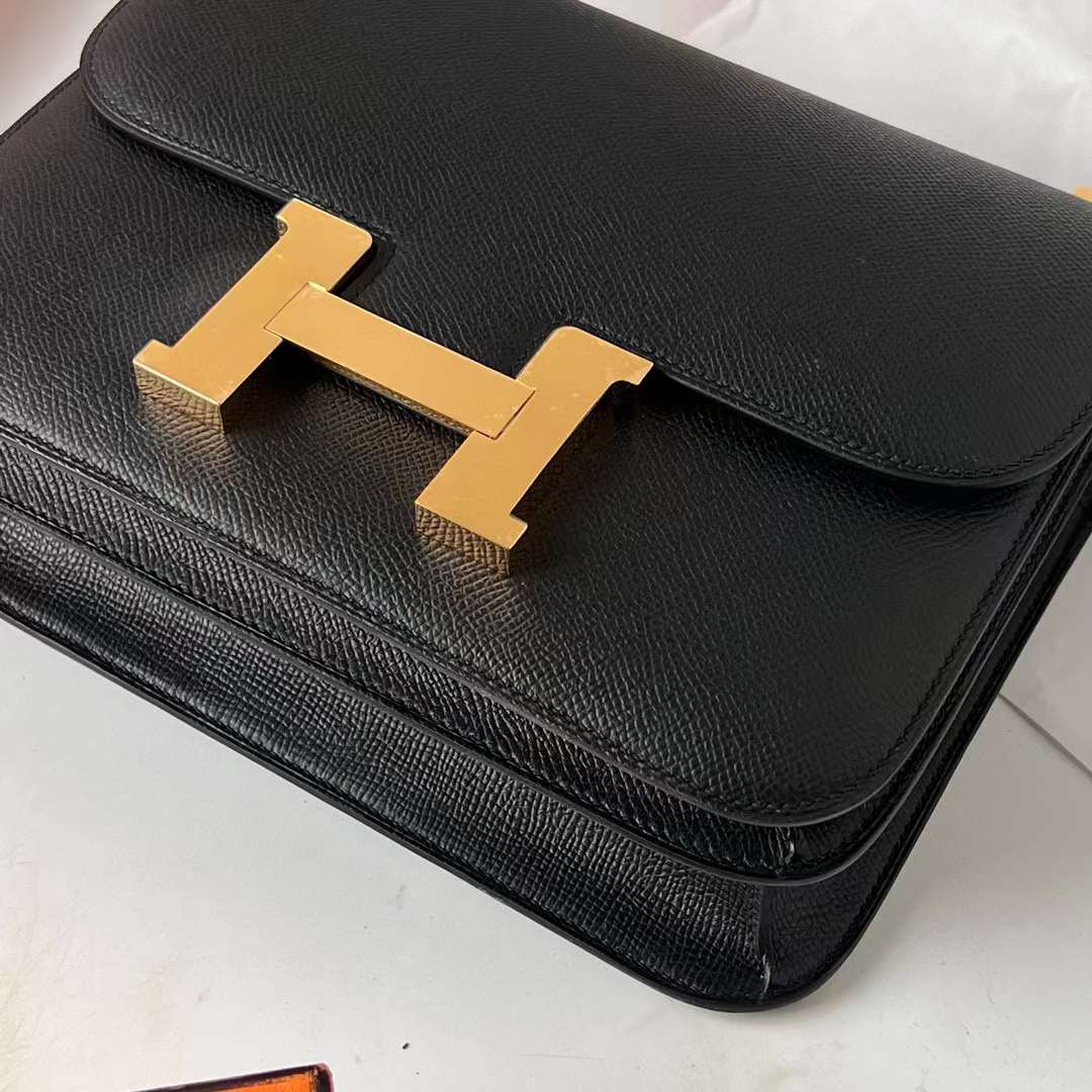 Hermès（爱马仕） Constance 空姐包 Epsom Ck89 黑色 金扣 24cm 全手工蜡线缝 Ghw