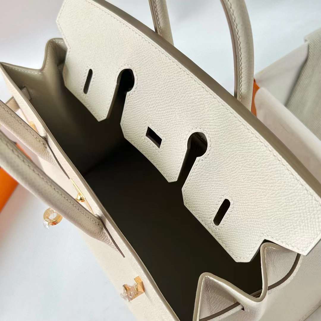 Hermès（爱马仕）Birkin 铂金包 Sellier Epsom Ck10 奶昔白 金扣 25cm 全手工蜡线缝 Ghw