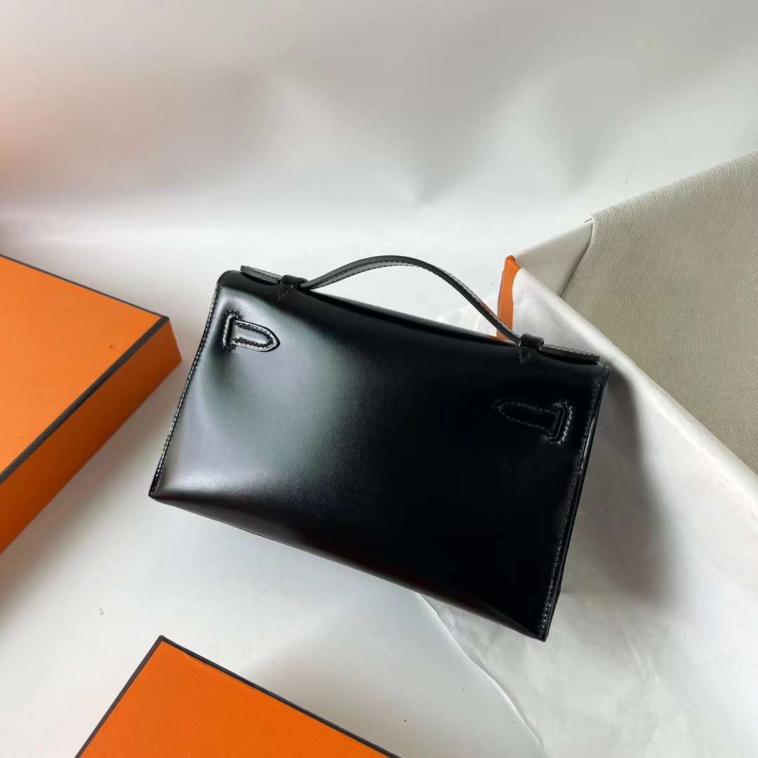 Hermès（爱马仕）Mini Kelly Pochette Boxcalf Ck89 黑色 金扣 22cm 全手工蜡线缝