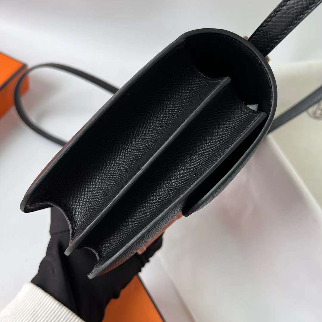 Hermès（爱马仕）Constance 空姐包 1-19 Epsom 镜子款 ck89 黑色 玫瑰金扣 19cm 全手工蜡线缝 RGhw