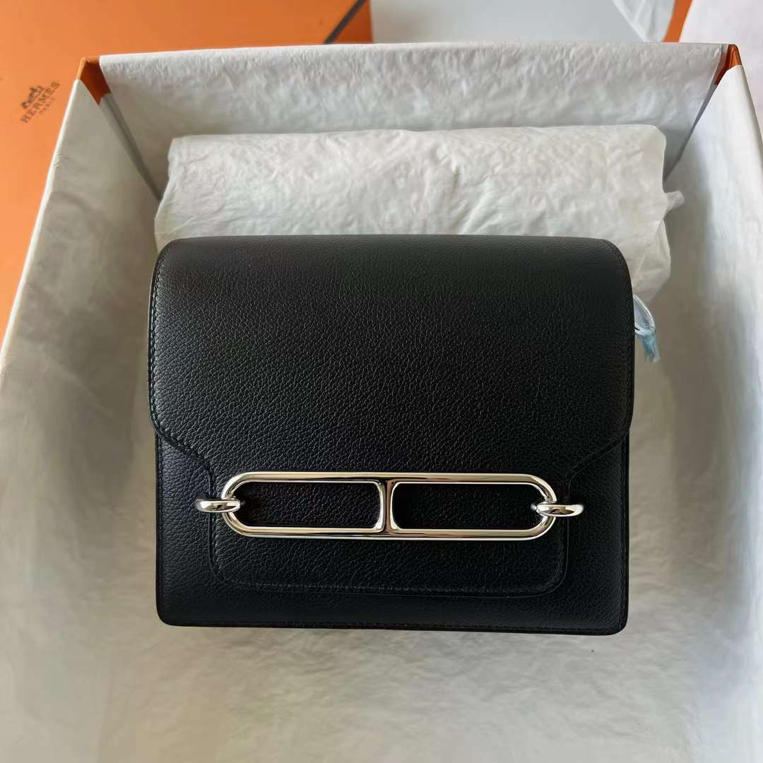 Hermès（爱马仕）Roulis 猪鼻子 Evercolor Ck89 黑色 浅金扣 18cm 全手工蜡线缝 Ghw