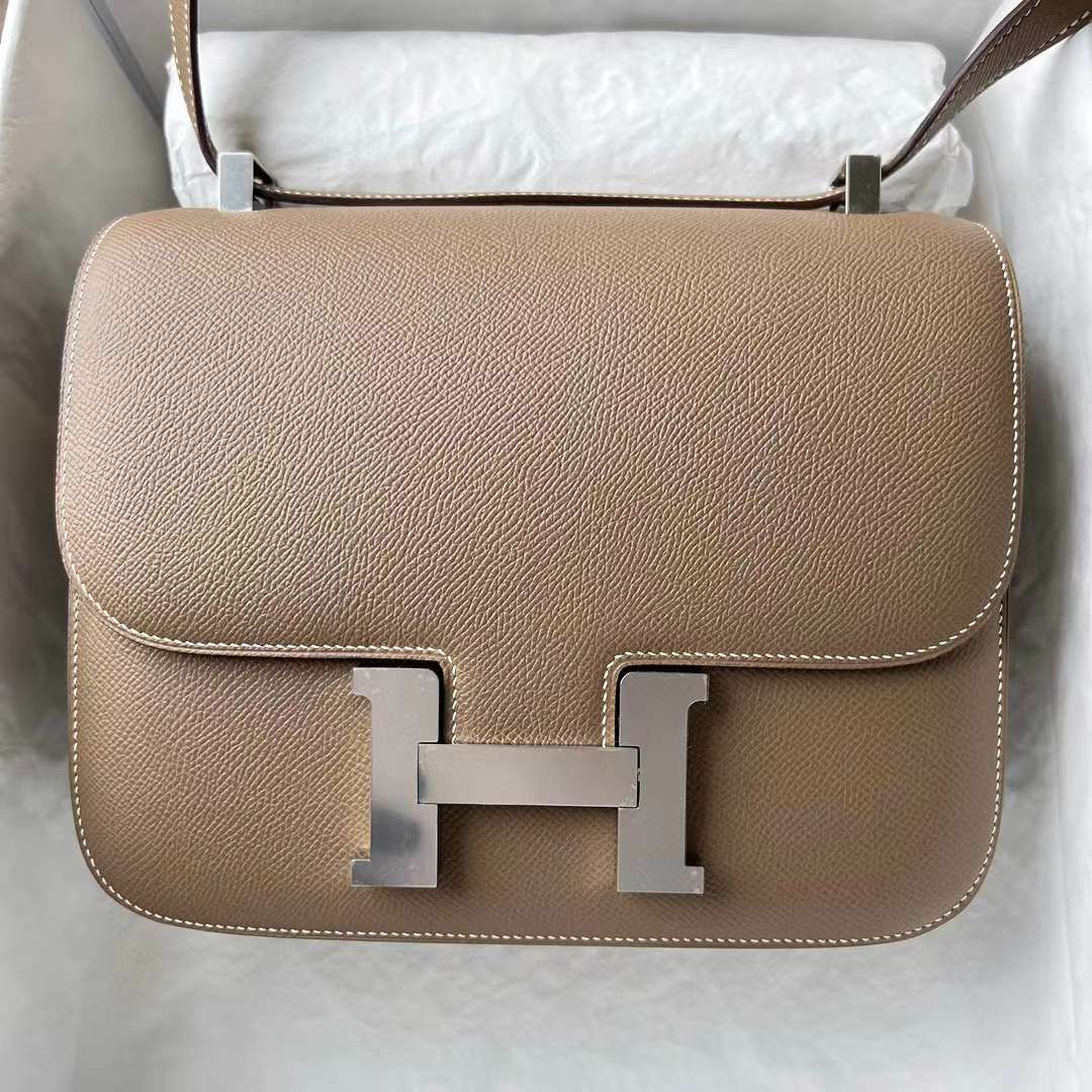 Hermès（爱马仕） Constance 空姐包 Epsom Ck18 大象灰 银扣 24cm 全手工蜡线缝 Phw