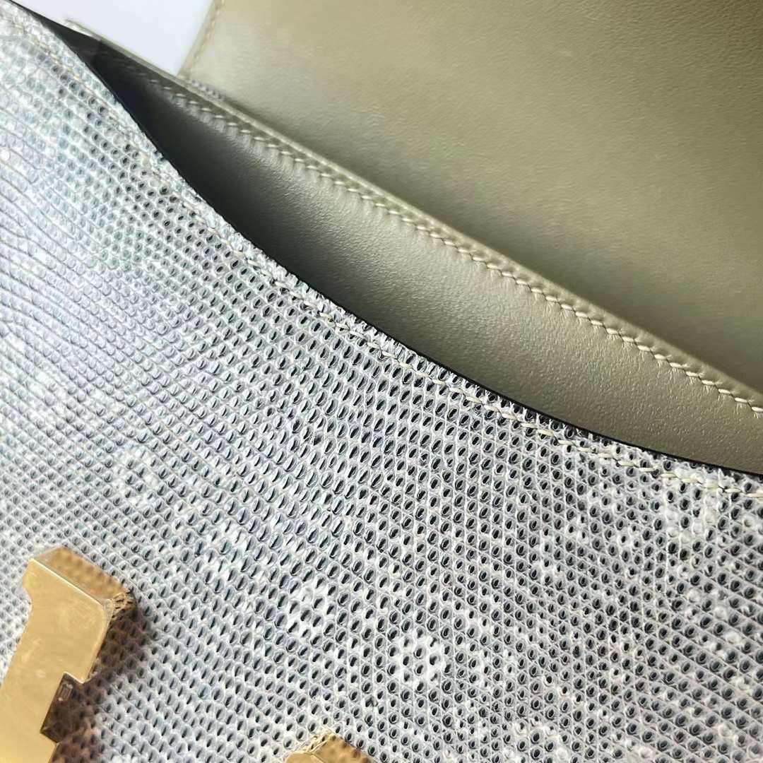 Hermès（爱马仕）Constance 空姐包 Lizard 进口蜥蜴皮 自然色 金扣 19cm 全手工蜡线缝 Ghw