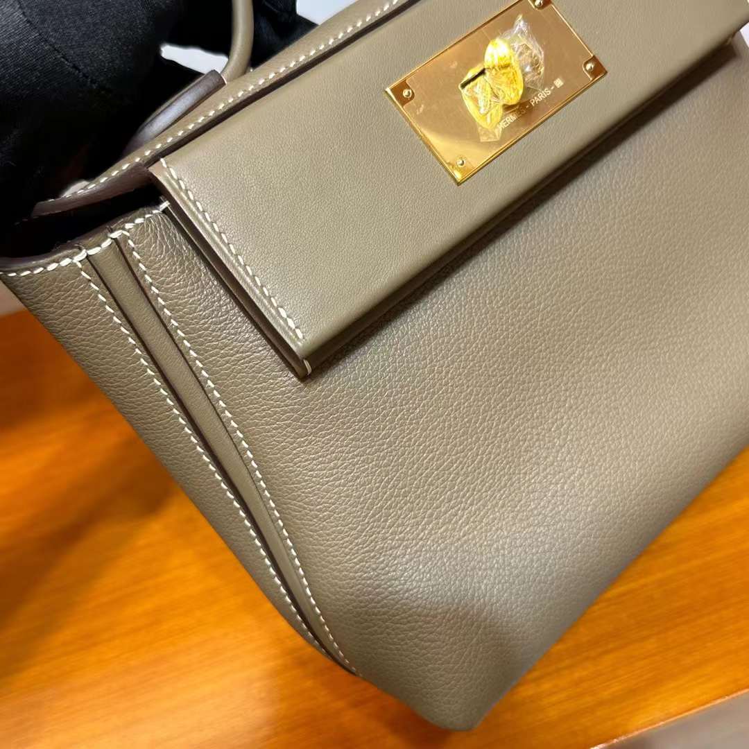 Hermès（爱马仕）Mini kelly 2424 Evercolor & Swift Ck18 大象灰 金扣 21cm 全手工蜡线缝 Ghw