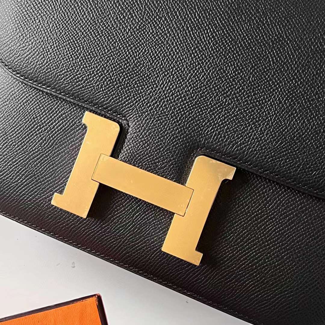 Hermès（爱马仕） Constance 空姐包 Epsom Ck89 黑色 金扣 24cm 全手工蜡线缝 Ghw