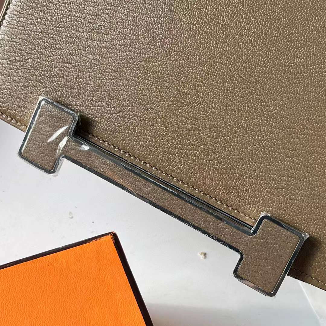 Hermès（爱马仕）Geta 木屐包 Chevre 进口山羊皮 Ck18 大象灰 银扣 20cm 全手工蜡线缝 Phw