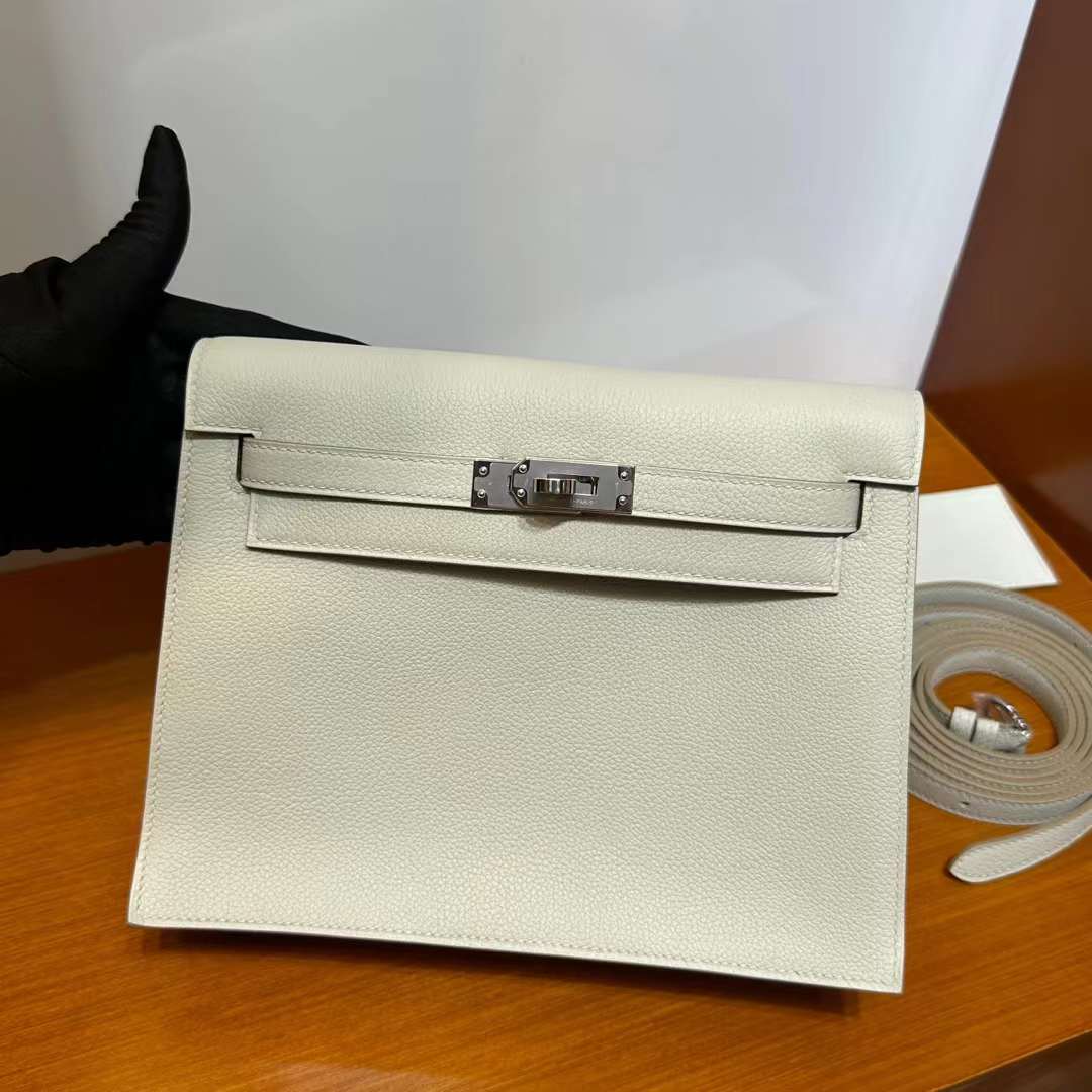 Hermès（爱马仕）Kelly danse 跳舞包 Evercolor Ck80 珍珠灰 银扣 22cm 全手工蜡线缝 Phw