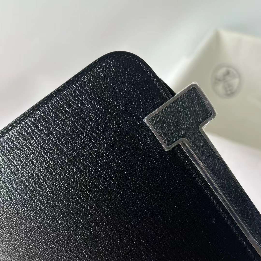 Hermès（爱马仕）Geta 木屐包 Chevre 进口山羊皮 Ck89 黑色 银扣 20cm 全手工蜡线缝 Phw