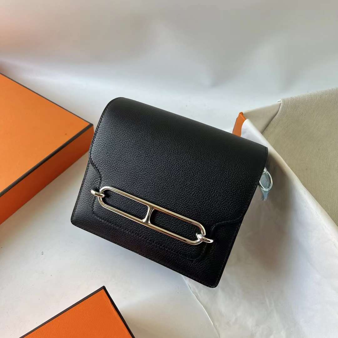Hermès（爱马仕）Roulis 猪鼻子 Evercolor Ck89 黑色 浅金扣 18cm 全手工蜡线缝 Ghw