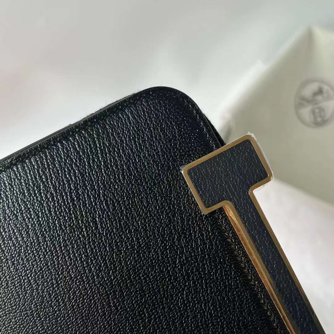 Hermès（爱马仕）Geta 木屐包 Chevre 进口山羊皮 Ck89 黑色 金扣 20cm 全手工蜡线缝 Ghw