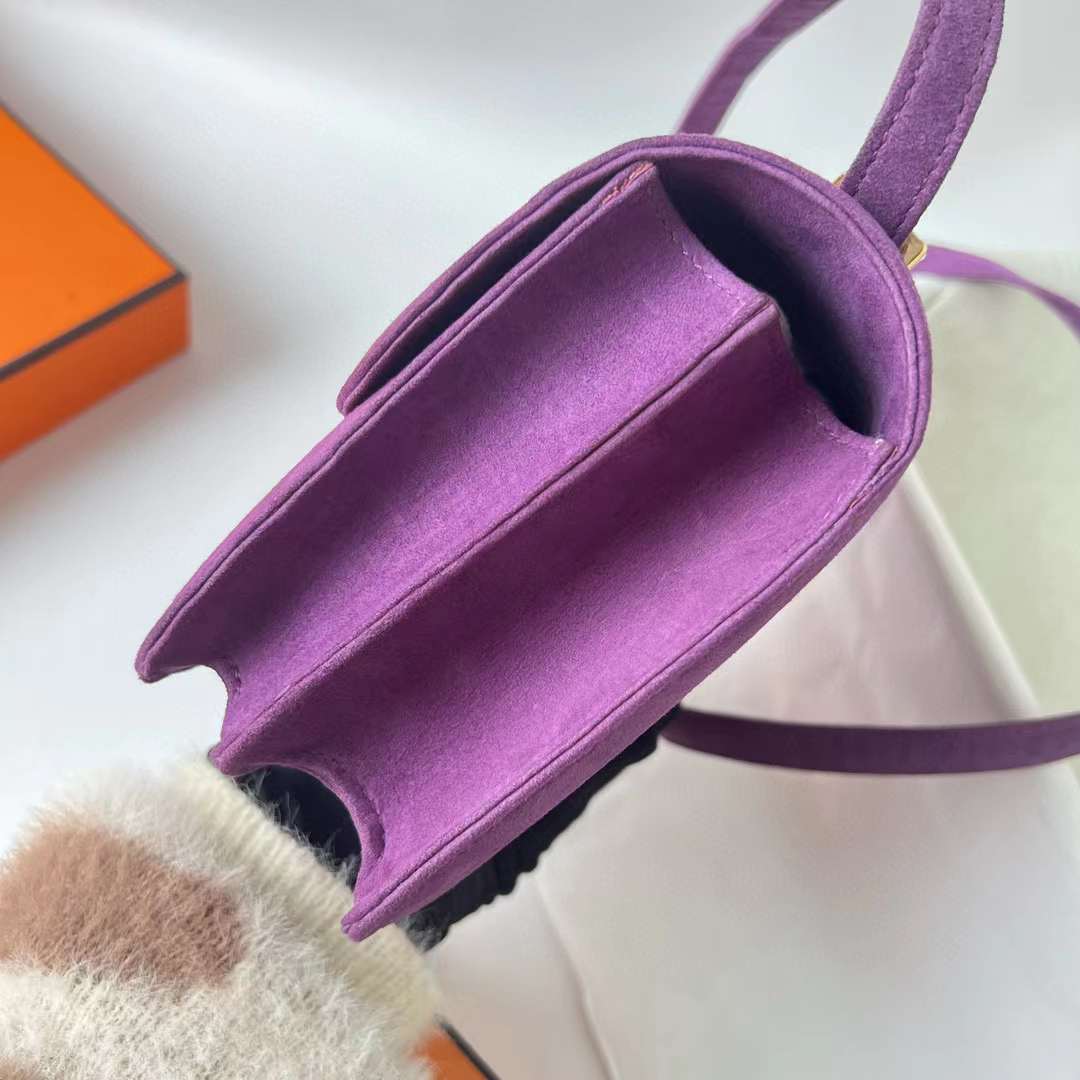 Hermès（爱马仕）Constance 空姐包 麂皮 Suede 紫罗兰 金扣 19cm 全手工蜡线缝 Ghw