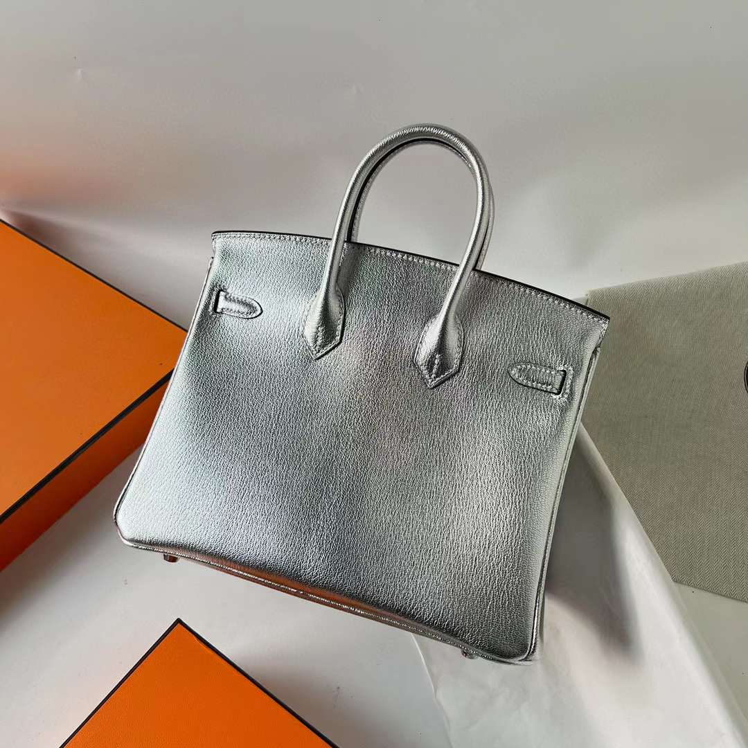 Hermès（爱马仕）Birkin 铂金包 Chevre 进口山羊皮 01 银色 内拼 ck89 黑色 银扣 25cm 全手工蜡线缝 Phw