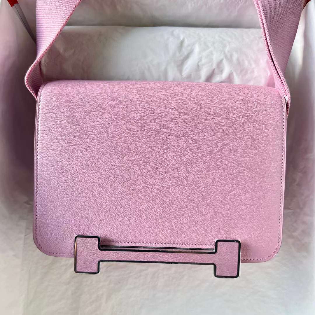 Hermès（爱马仕）Geta 木屐包 Chevre 进口山羊皮 X9 锦葵紫 银扣 20cm 全手工蜡线缝 Phw