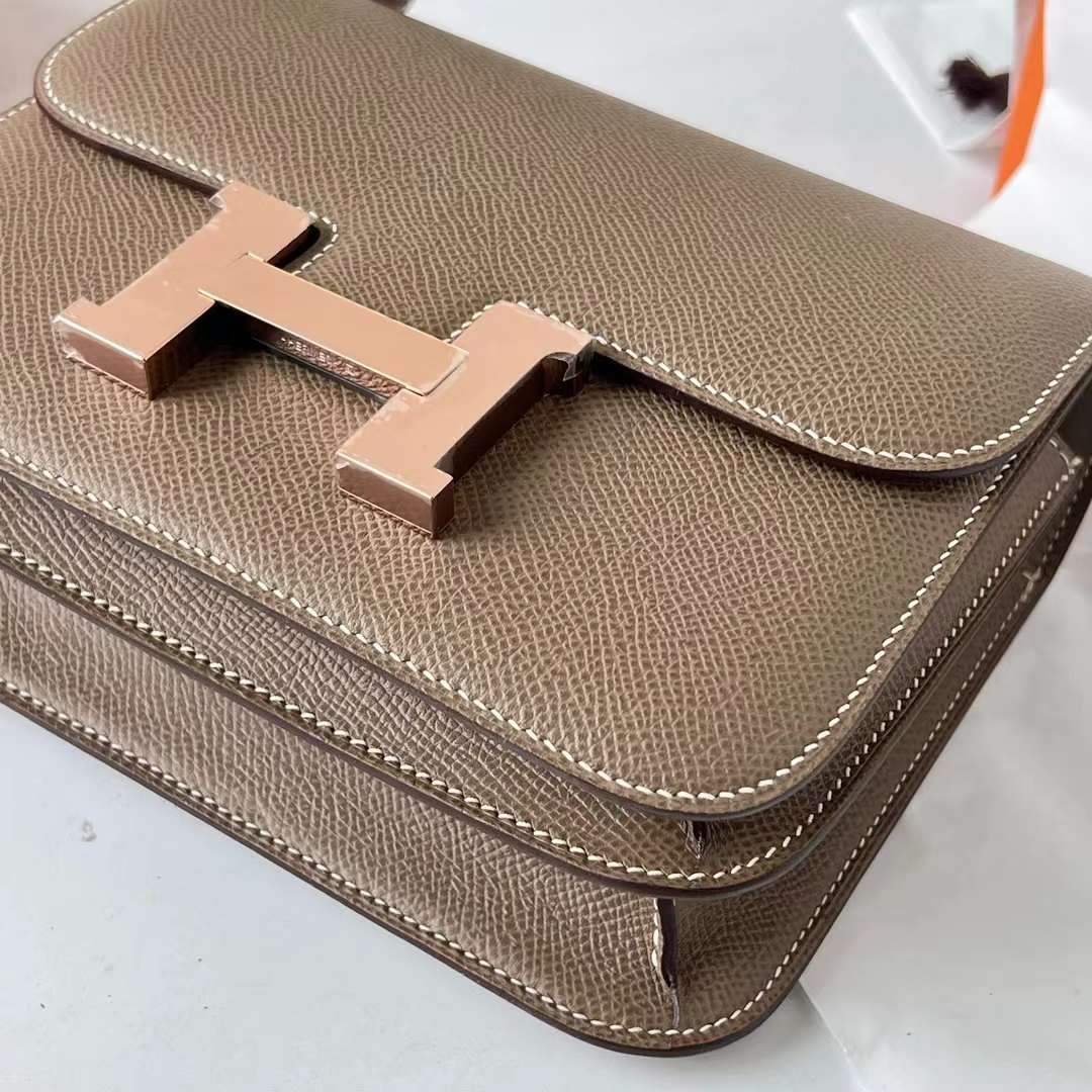Hermès（爱马仕）Constance 空姐包 1-19 Epsom 镜子款 ck18 大象灰 玫瑰金扣 19cm 全手工蜡线缝 RGhw