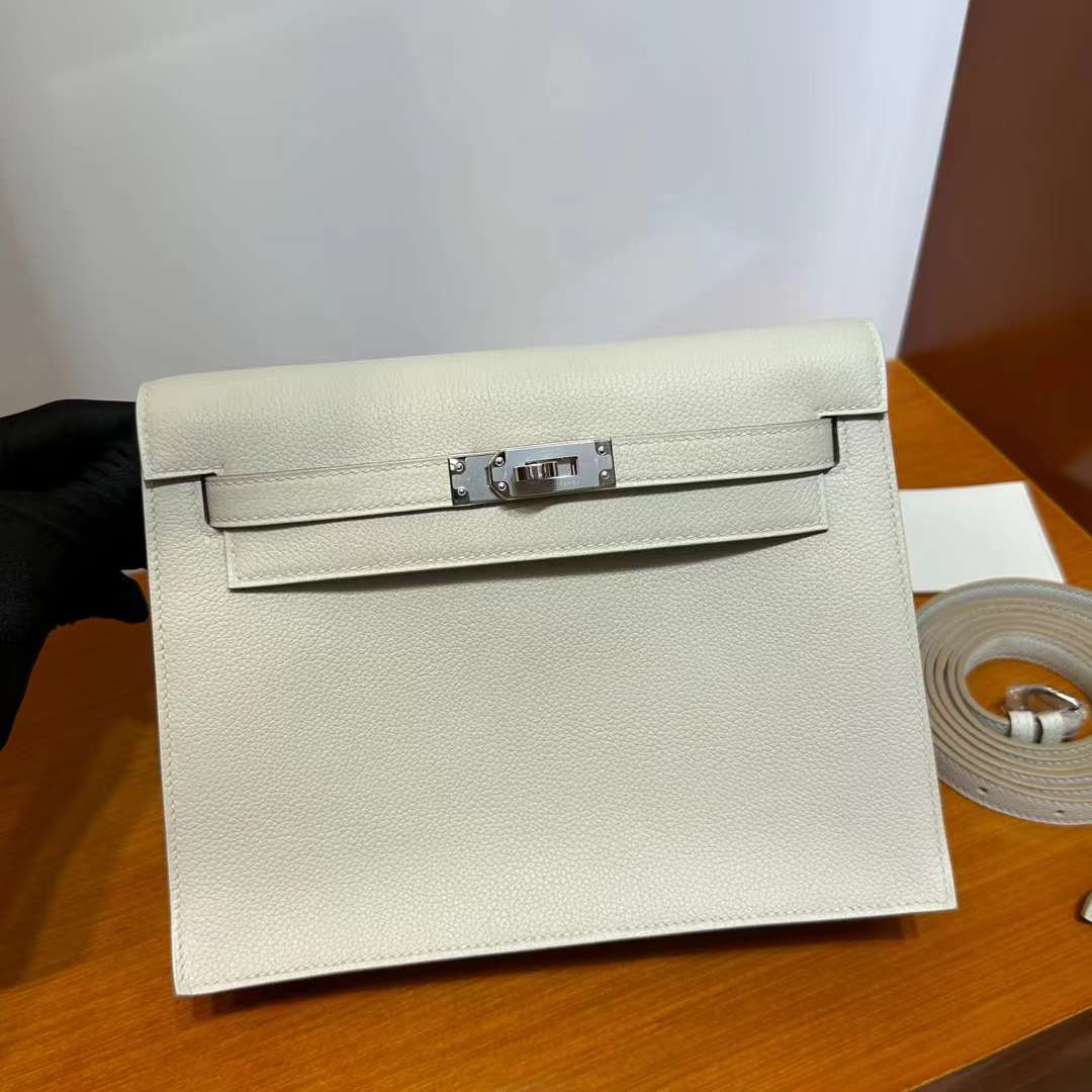 Hermès（爱马仕）Kelly danse 跳舞包 Evercolor Ck80 珍珠灰 银扣 22cm 全手工蜡线缝 Phw
