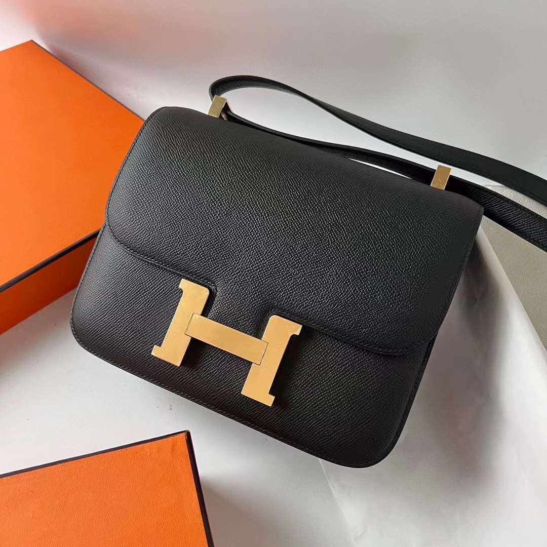 Hermès（爱马仕） Constance 空姐包 Epsom Ck89 黑色 金扣 24cm 全手工蜡线缝 Ghw
