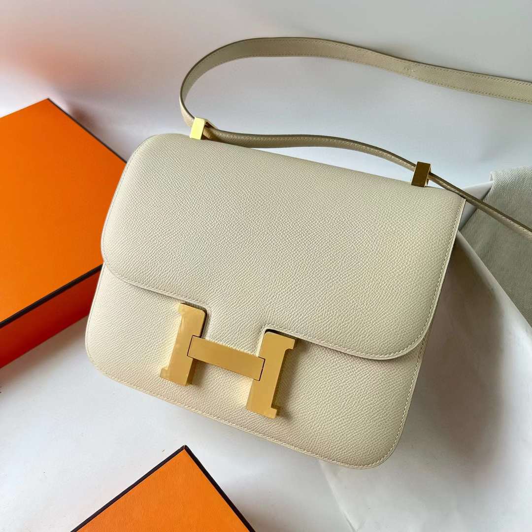 Hermès（爱马仕）Constance 空姐包 Epsom I2 奶油白 金扣 24cm 全手工蜡线缝 Ghw