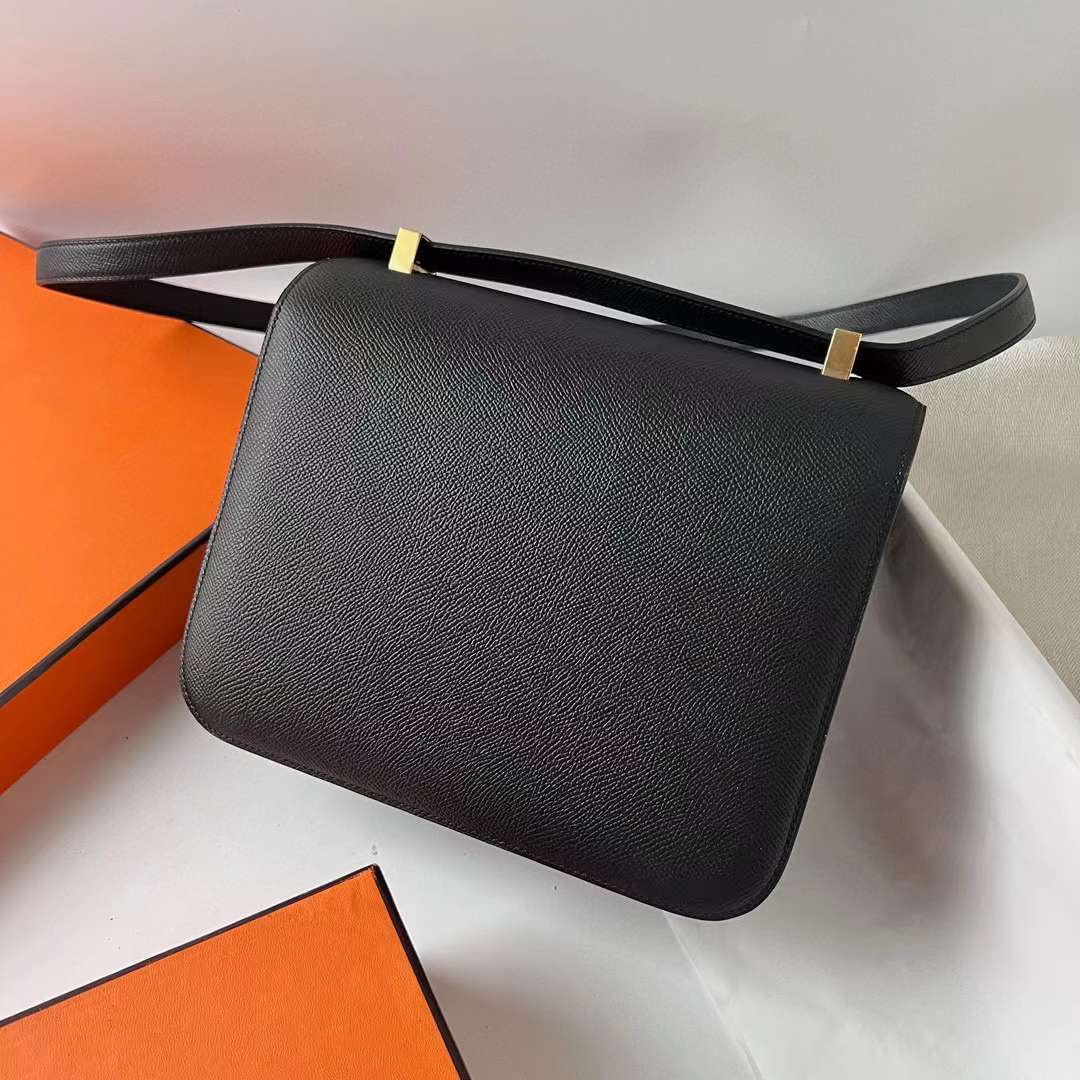 Hermès（爱马仕） Constance 空姐包 Epsom Ck89 黑色 金扣 24cm 全手工蜡线缝 Ghw